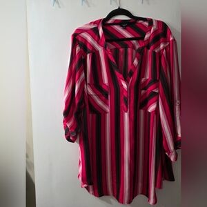 Torrid Multicolor Striped Blouse - Pink, Red, Black